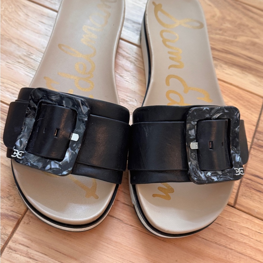 Sam Edelman Black and Gray Buckle Sandals
